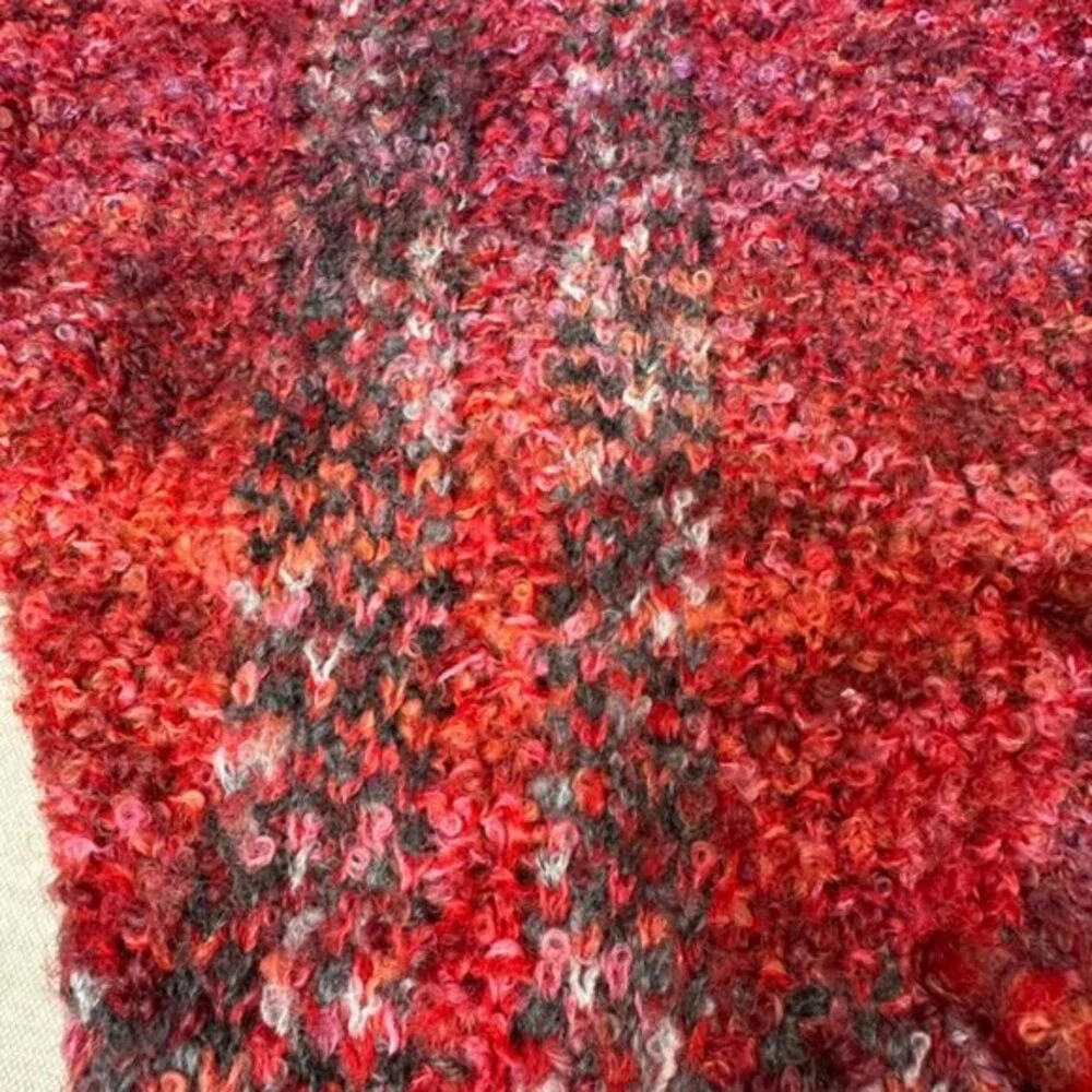 Anthropologie Open Cardigan‎ Sweater XS Fringe Red Boho Southwestern Cocoon